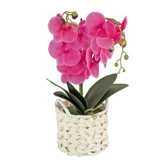 21&#x22; Pink Orchid Flower In White Basket